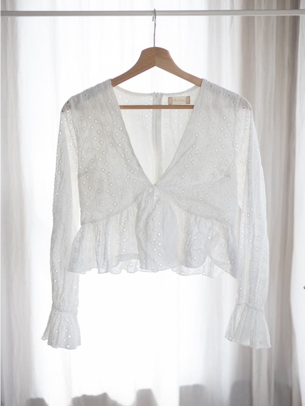 Altar'd State White Eyelet V-Neck Peplum Top